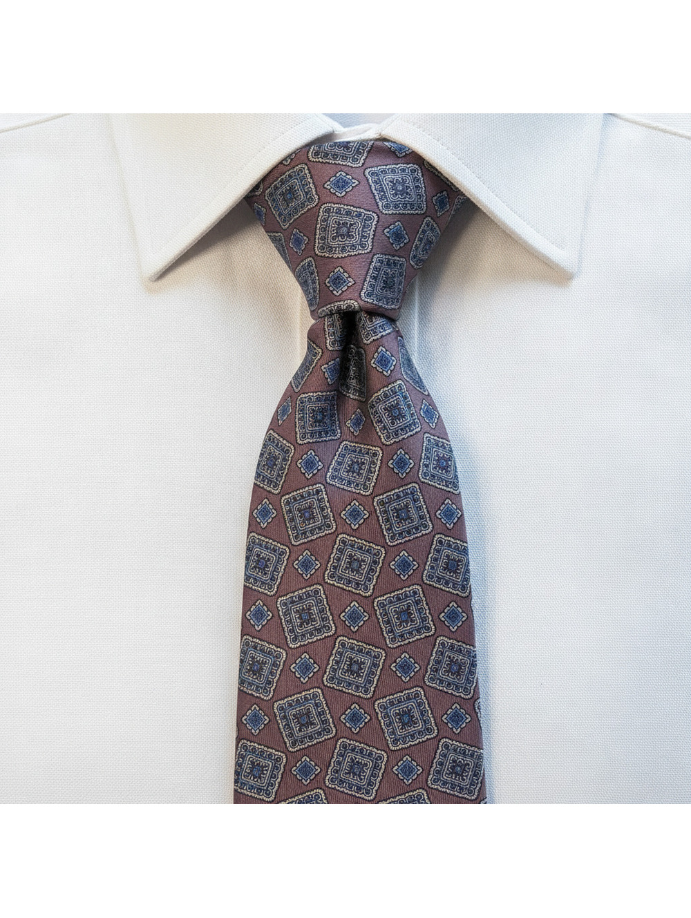 Vintage 100%Silk Tie Burgundy Blue Geometric Medallion Made in USA Italian Style